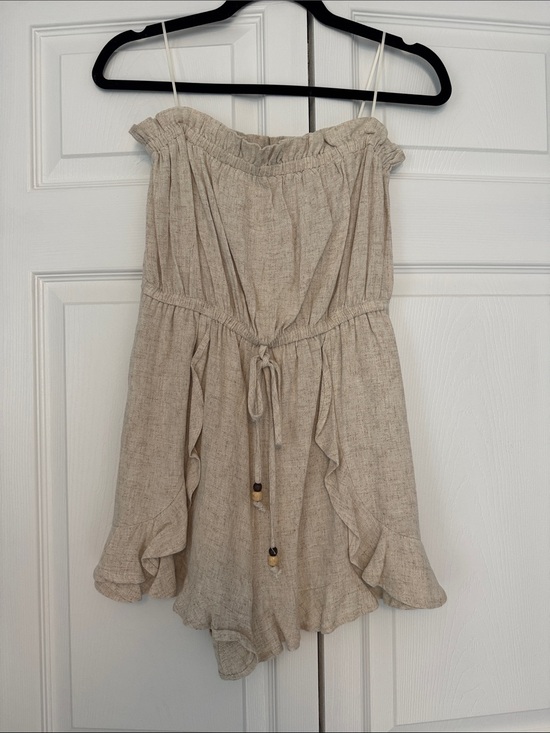 Allie Rose Pants - Strapless Beige Ruffle Romper